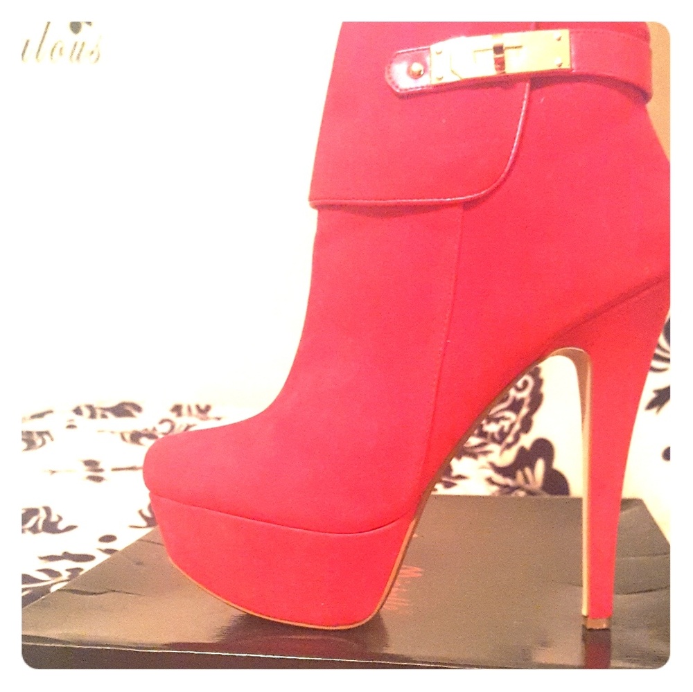 Red Booties with gold accent plate